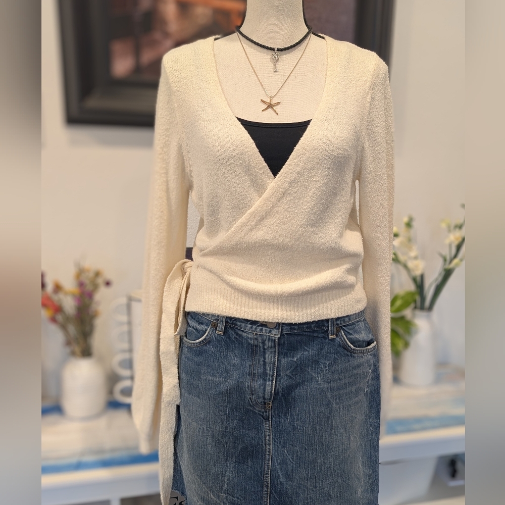 Current Air Cream V-Neck Wrap Sweater